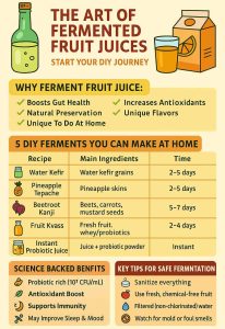 fermented fruit juices, home fermentation, probiotic drinks, lactic acid bacteria, water kefir, tepache, kanji, fruit kvass, gut health, DIY fermentation, fermented beverages, kombucha alternatives, natural probiotics, food preservation, fermentation recipes