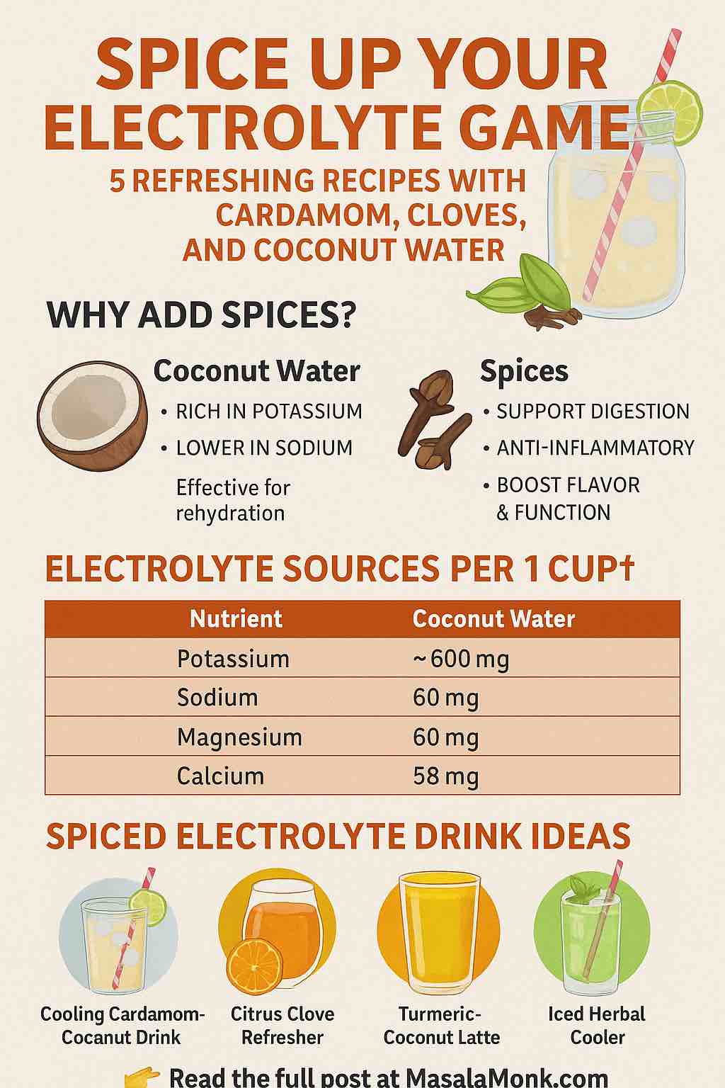 ELECTROLYTE GAME 5 REFRESHING RECIPES WITH CARDAMOM, CLOVES, AND COCONUT WATER