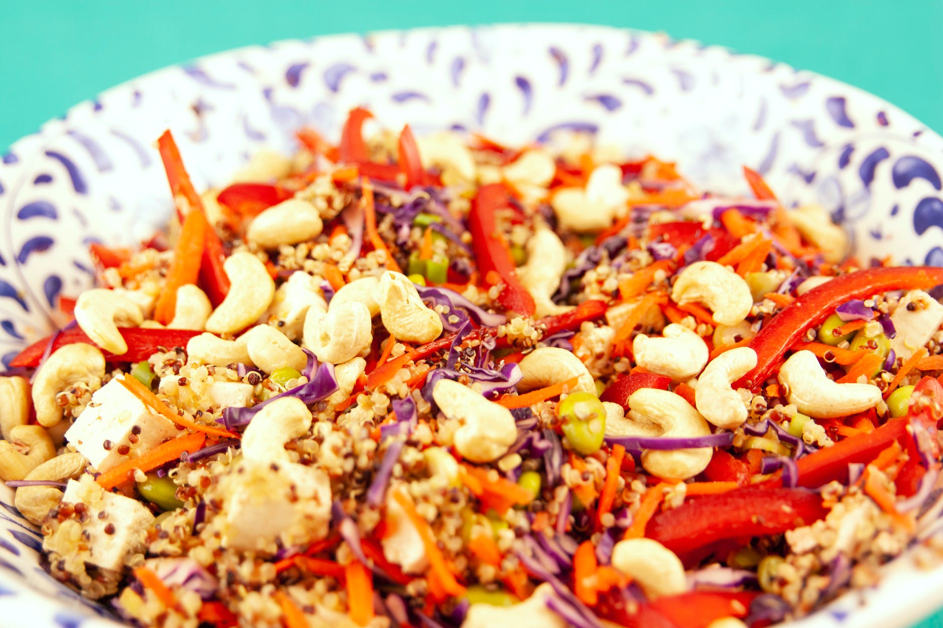 quinoa salad on ceramic bowl