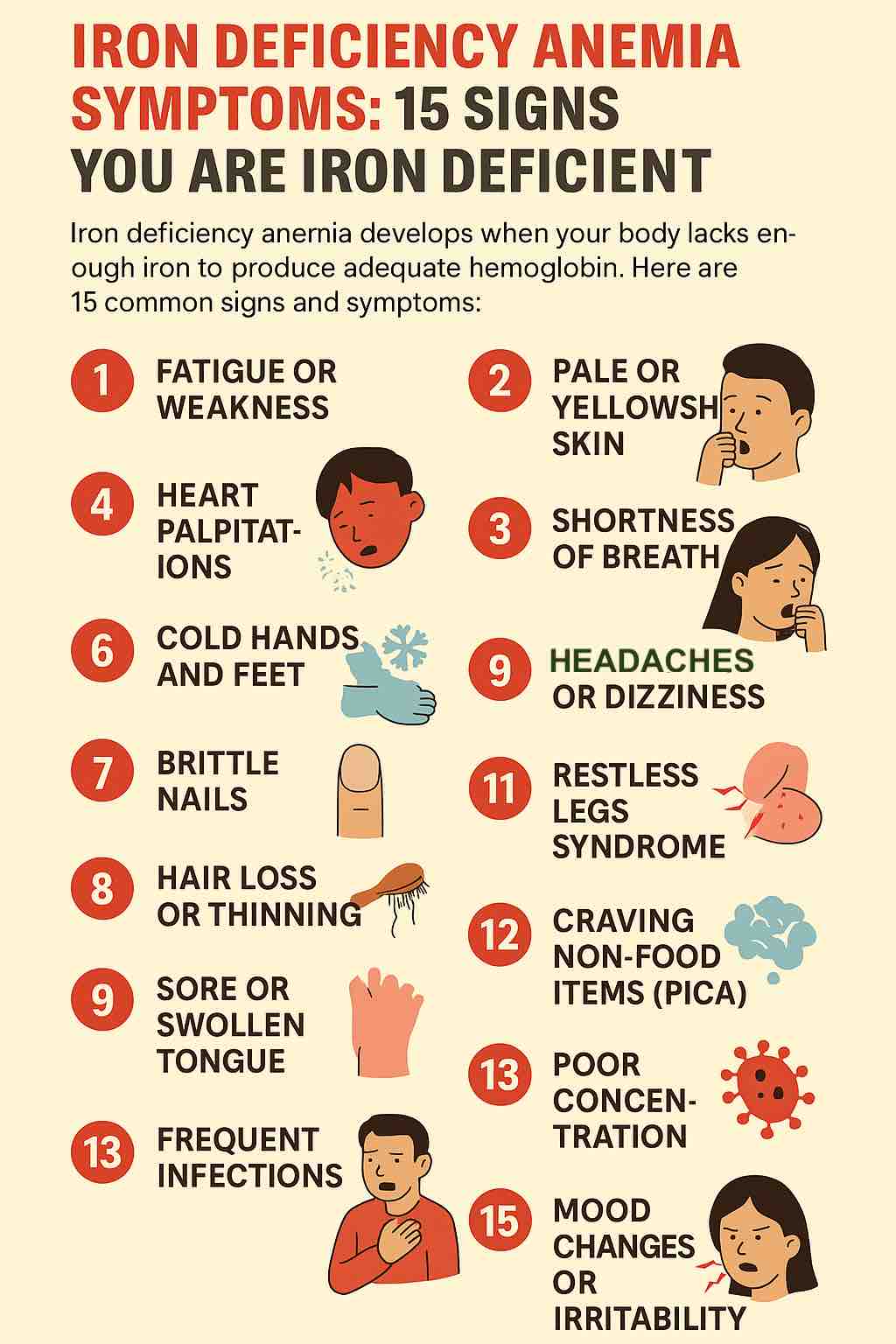 IRON DEFICIENCY ANEMIA SYMPTOMS: 15 SIGNS YOU ARE IRON DEFICIENT