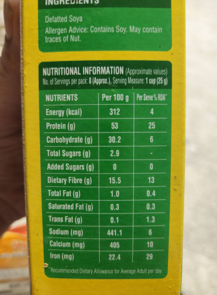 Soya Nuggets nutrition information label