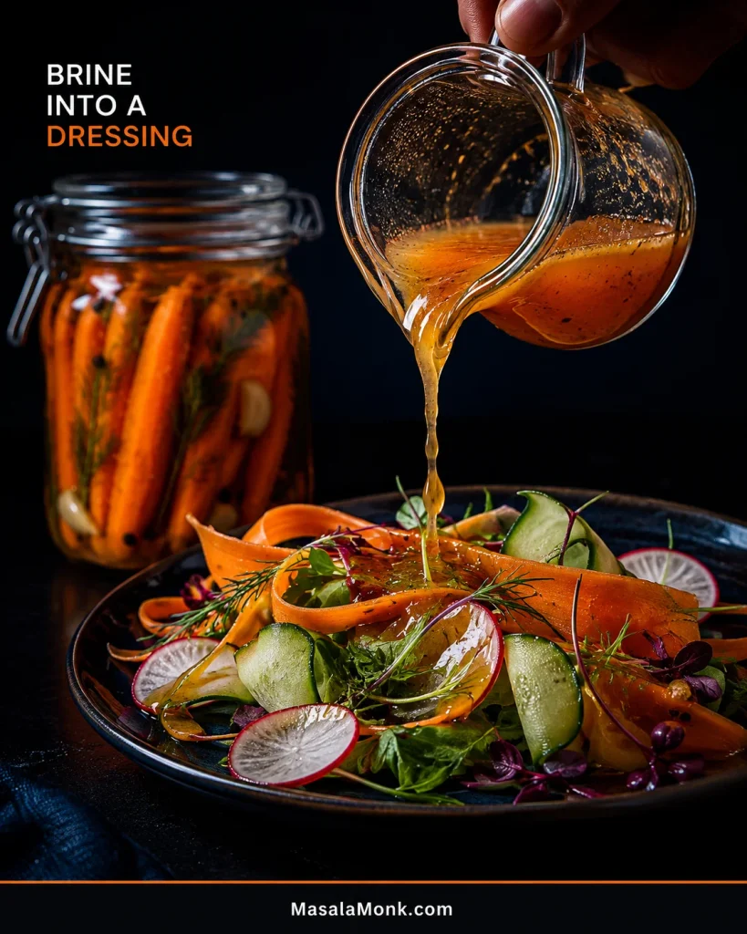 Fermented carrot brine being used in a glossy salad dressing.