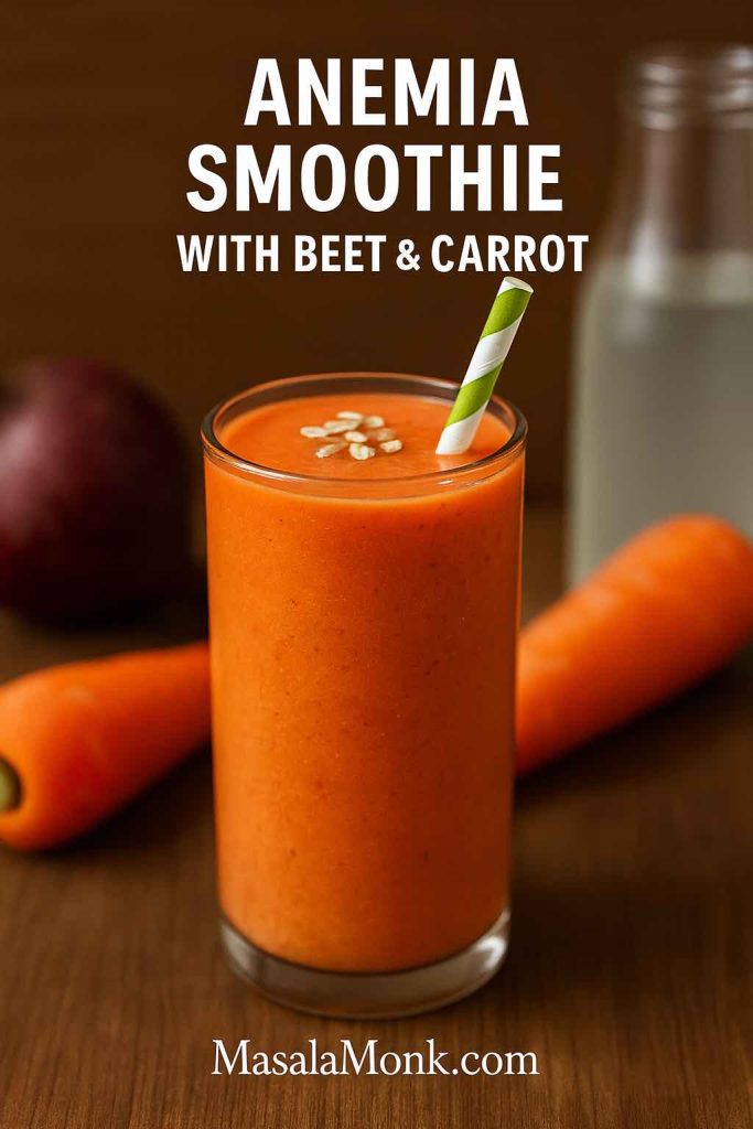 Anemia smoothie with beet and carrot for boosting hemoglobin and fighting fatigue naturally - MasalaMonk Recipe Ideas
