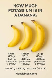 Potassium in Bananas: See how much this everyday fruit offers across different sizes and per 100 g.