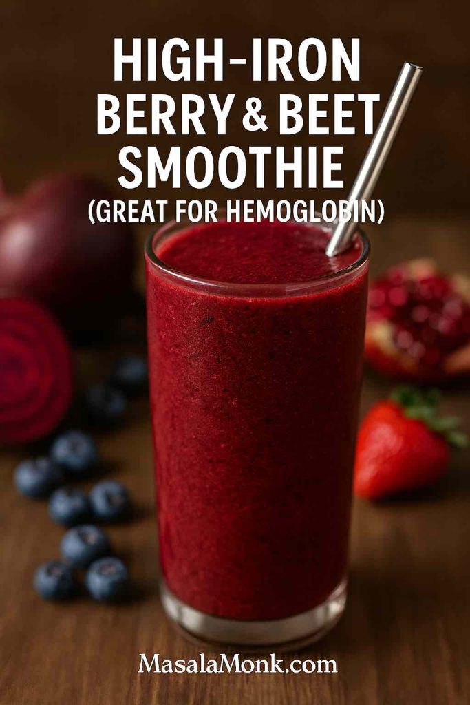 High-iron berry and beet smoothie recipe rich in antioxidants and great for hemoglobin - MasalaMonk High Iron Smoothies & Shakes Recipe Ideas