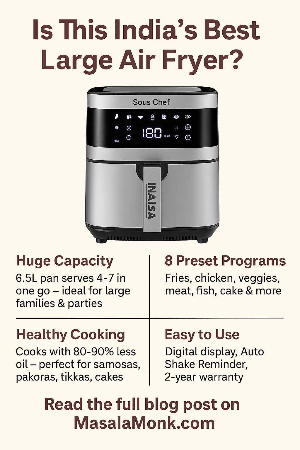 INALSA Sous Chef 6.5L Digital Air Fryer