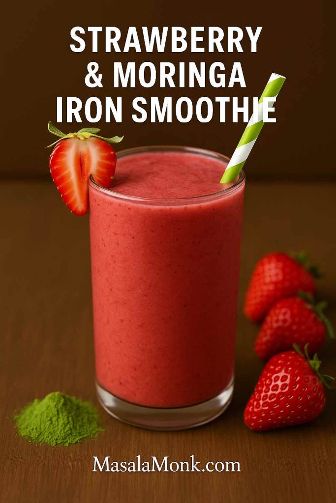 Strawberry and moringa iron smoothie rich in vitamin C and plant-based iron for energy and anemia - MasalaMonk Smoothies & Shakes Recipe Ideas