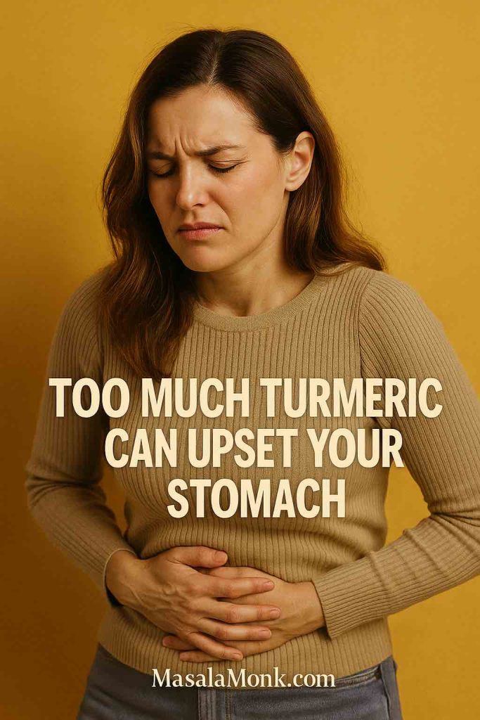 Woman with stomach upset – gastrointestinal side effects of turmeric.