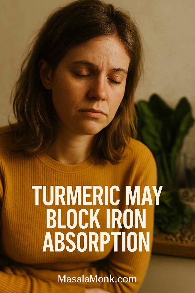 Tired woman – side effect of turmeric blocking iron absorption.