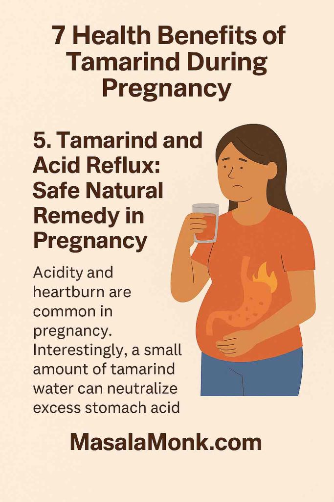 Pregnant woman holding a glass of drink, showing tamarind in pregnancy as a natural remedy for acid reflux.
