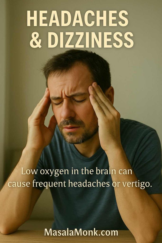 Man holding his temples, showing headache and dizziness linked to Vitamin B12 deficiency.