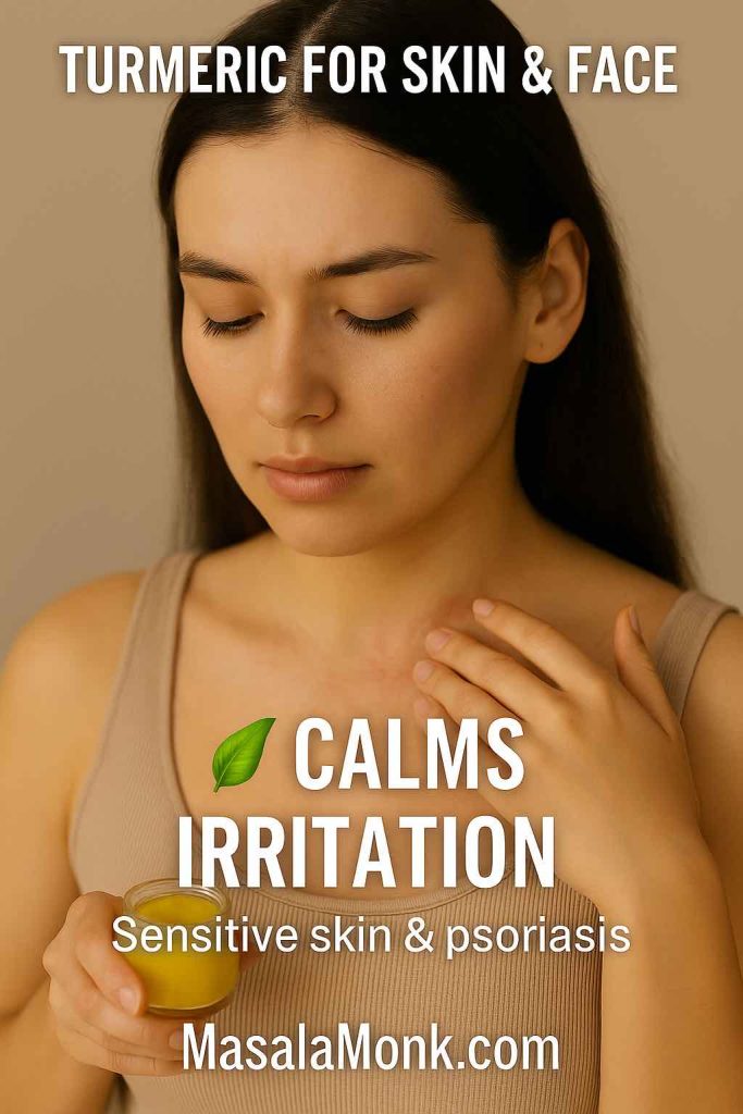 Turmeric paste applied gently to calm irritated sensitive skin.