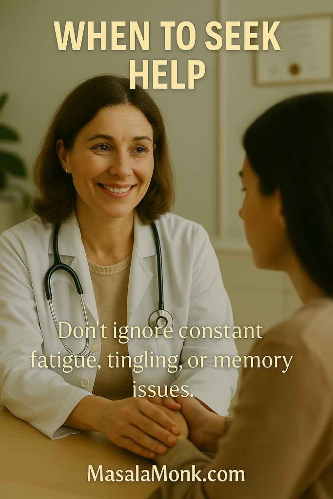 Doctor consulting a patient warmly, emphasizing the importance of seeking help for Vitamin B12 deficiency.
