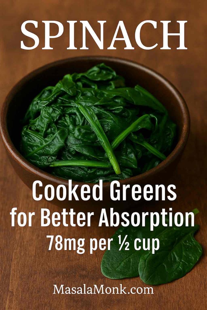 Cooked spinach in a bowl, a leafy green rich in magnesium and a key food for magnesium deficiency.