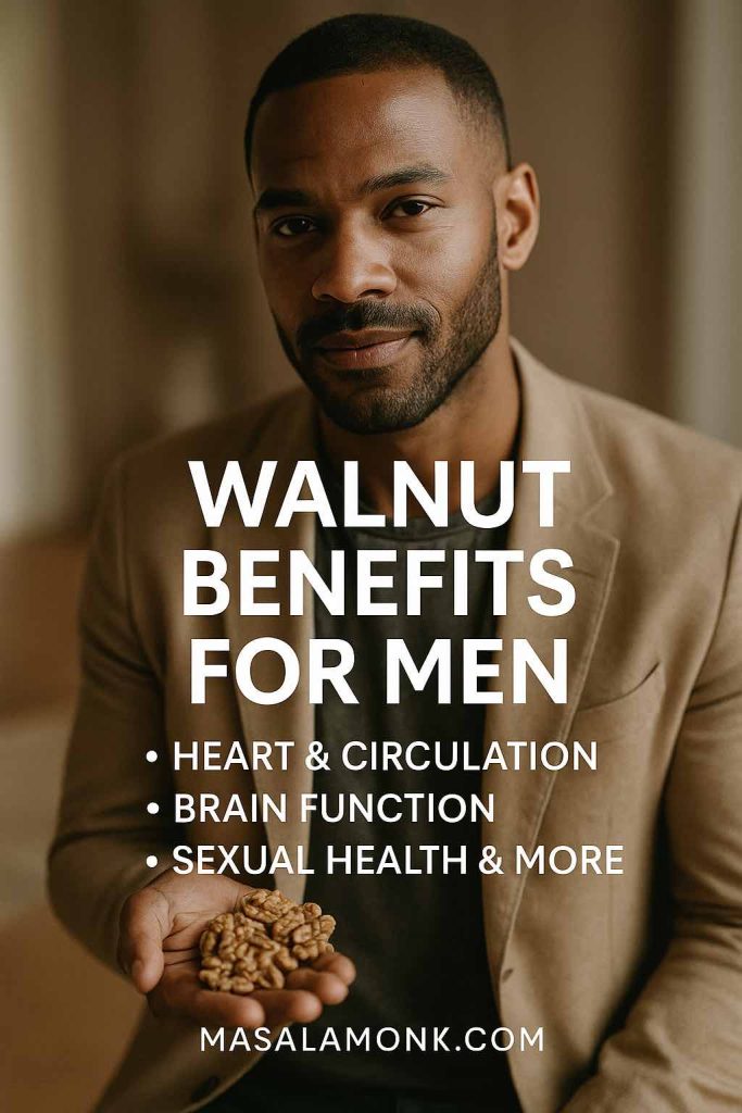 Man holding walnuts highlighting their health benefits for men including heart, brain, and sexual health