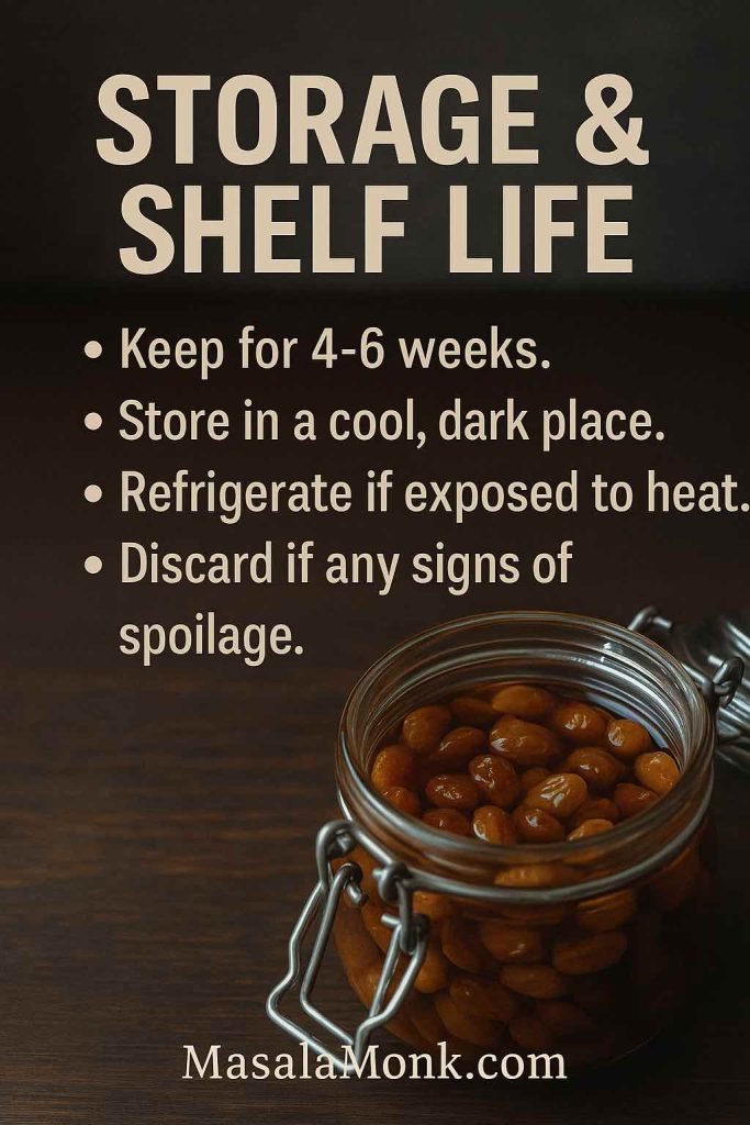 Storage tips for gin-soaked raisins: keep 4–6 weeks, cool and dark, refrigerate if warm, discard if spoiled.