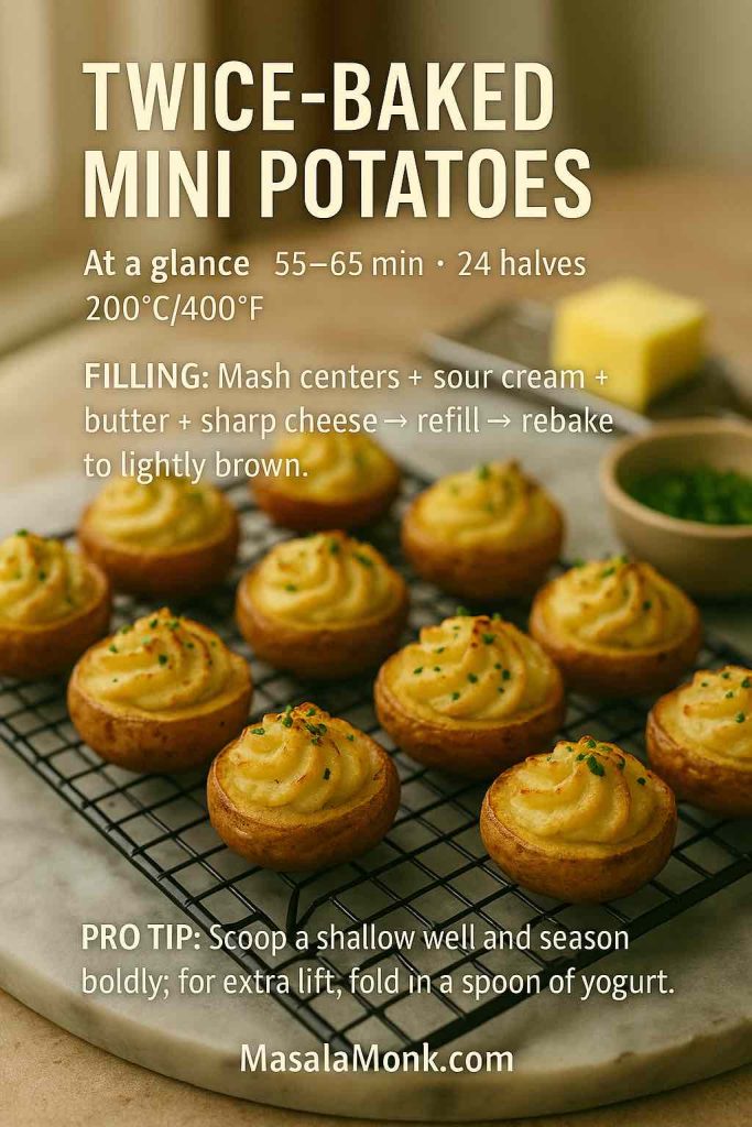 For tall, tidy swirls: pass the mash through a ricer, season boldly, then pipe while warm. Brush the peaks with a touch of melted butter before the second bake—faster browning, glossy finish. Hold on a wire rack in a low oven so the bottoms stay dry.