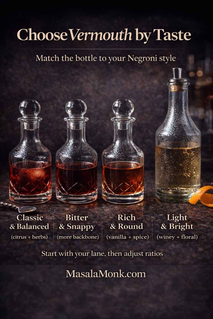 Choosing the best vermouth for a Negroni gets easier when you start with the flavor result: classic balance, a snappier bitter edge, a richer round finish, or a lighter bright profile—then you can fine-tune your Negroni ratios to match.