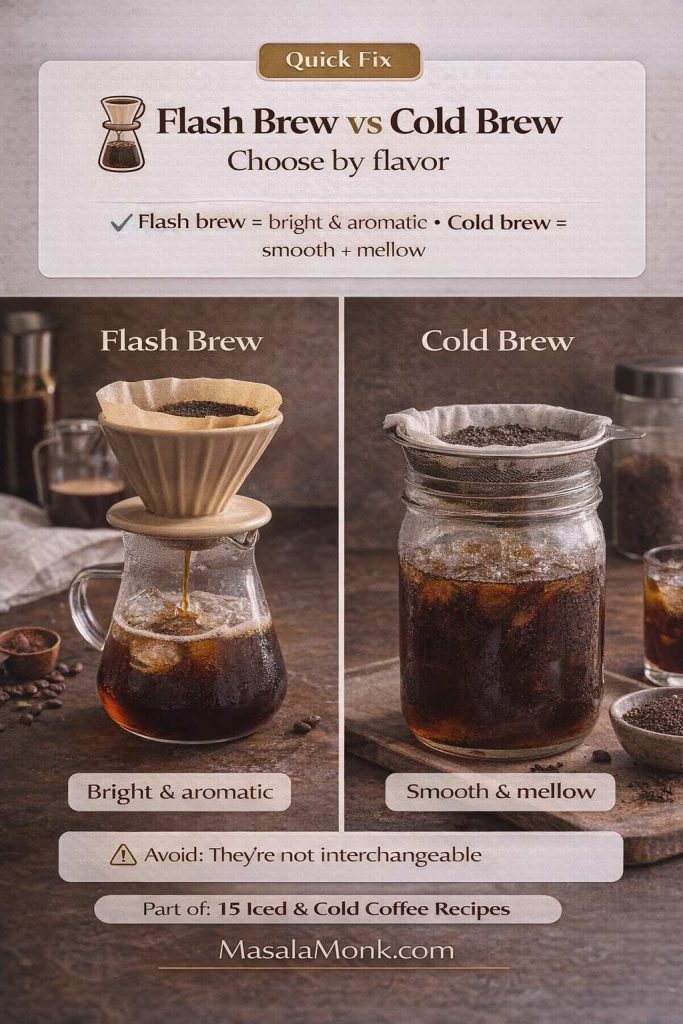 Flash brew vs cold brew: flash brewing keeps iced coffee bright and aromatic, while cold brew leans smooth and mellow—pick the method that matches the flavor you want.