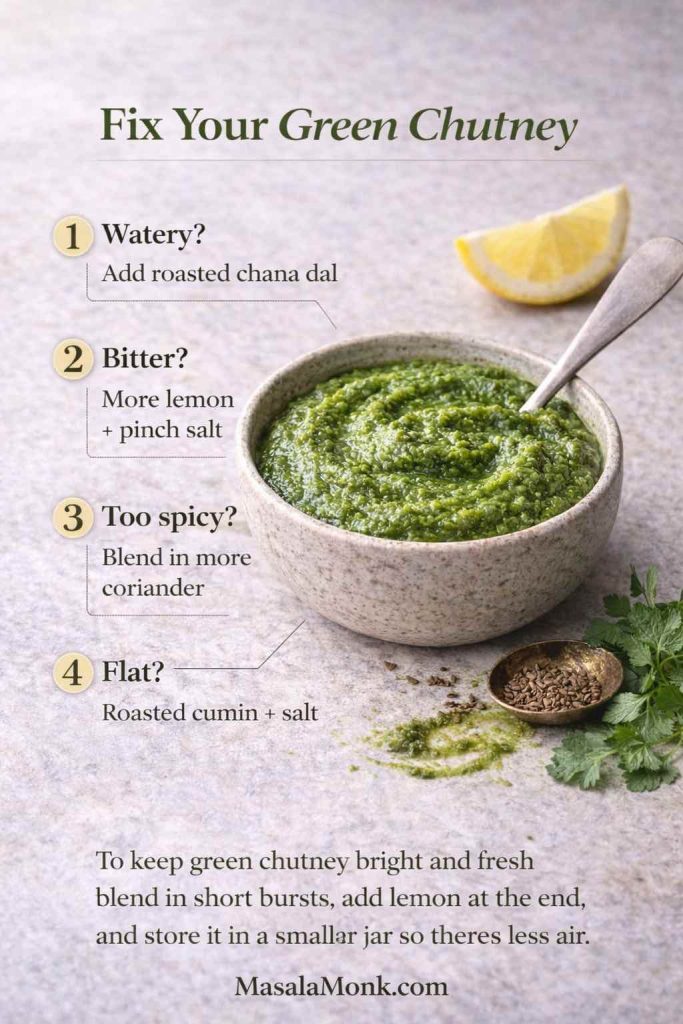 Fix your green chutney troubleshooting guide with quick fixes for watery, bitter, too spicy, and flat green chutney.