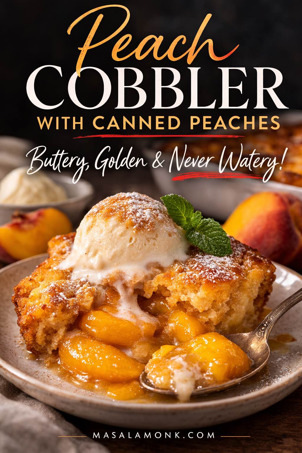 Peach cobbler with canned peaches can look every bit as inviting as it tastes, and this cover image captures exactly that warm, buttery, golden comfort. If you are craving an easy homemade dessert that feels classic without needing fresh peaches, this recipe delivers. Read the full post for the full peach cobbler with canned peaches recipe, step-by-step method, tips to keep it from turning watery, and plenty of serving ideas. Save it, share it, and come back when you need a simple peach dessert that still feels special.
