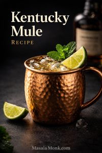 Kentucky mule recipe in a copper mug with ginger beer, bourbon, lime, and mint