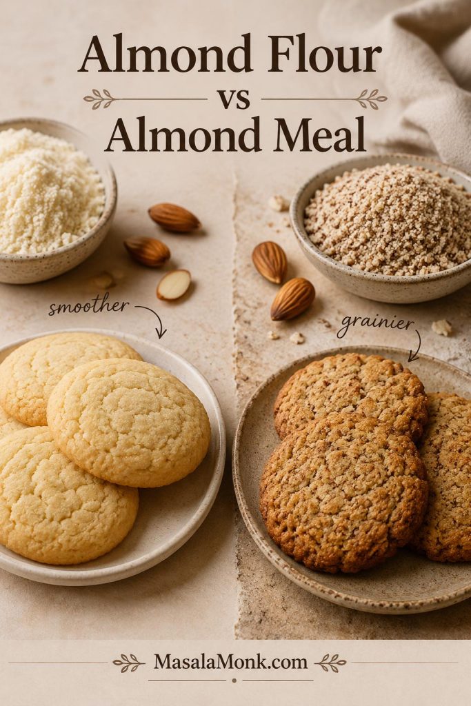 Fine almond flour and almond meal compared with smoother and grainier cookies.