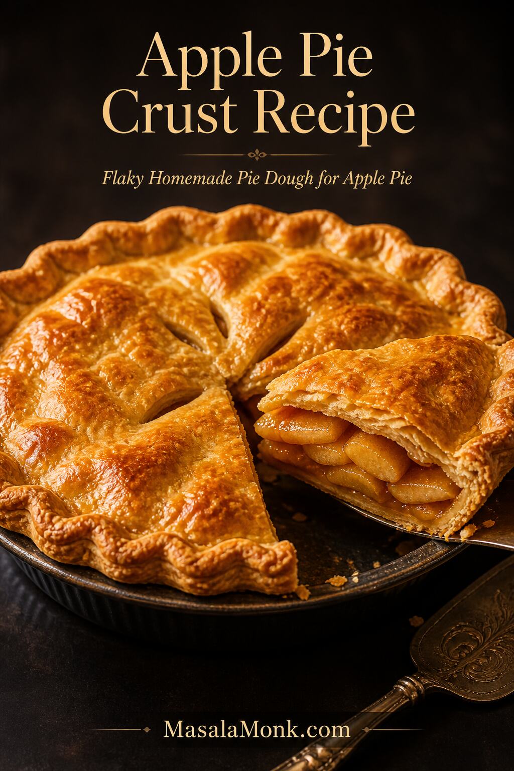 A flaky apple pie crust starts with cold butter, gentle handling, and enough baking time. Once it is deeply golden, the crust can hold the apple filling without turning soft or heavy.