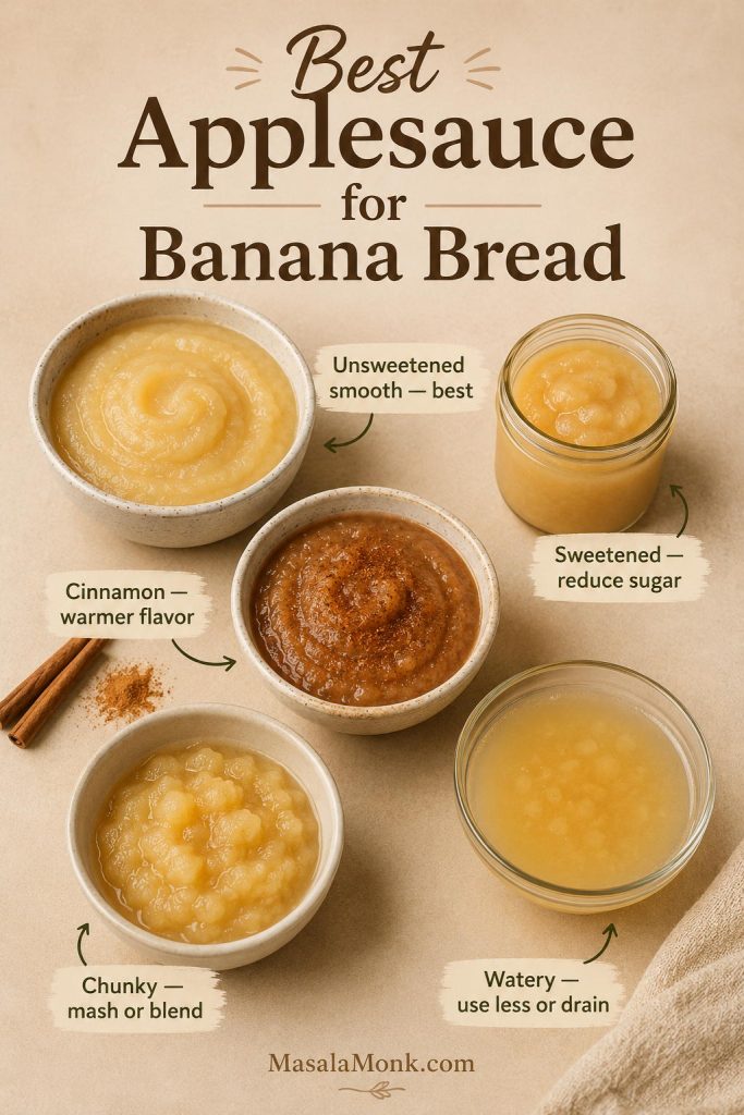 Applesauce chooser board with smooth unsweetened, sweetened, cinnamon, chunky, and watery applesauce options.