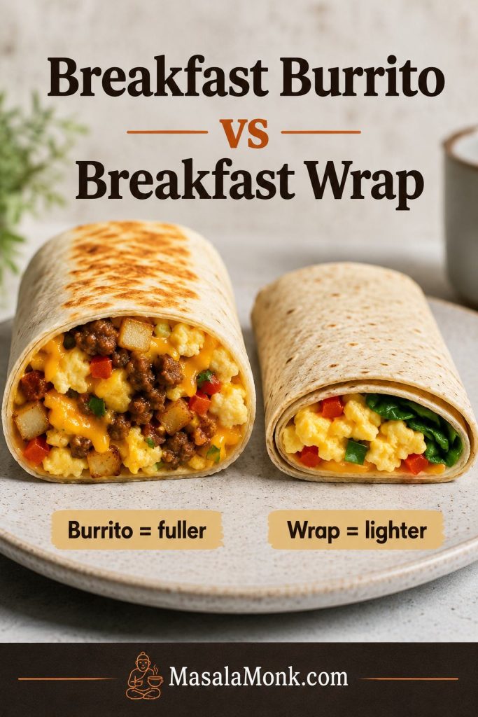 Side-by-side comparison of a larger filled breakfast burrito and a lighter breakfast wrap