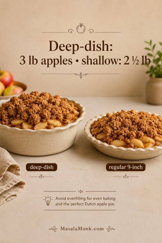 Deep-dish pie plate and regular 9-inch pie plate compared with different apple filling amounts.