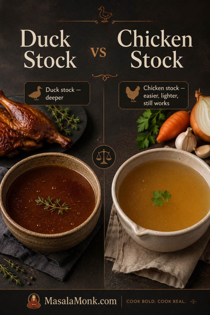 Duck stock and chicken stock comparison for orange sauce