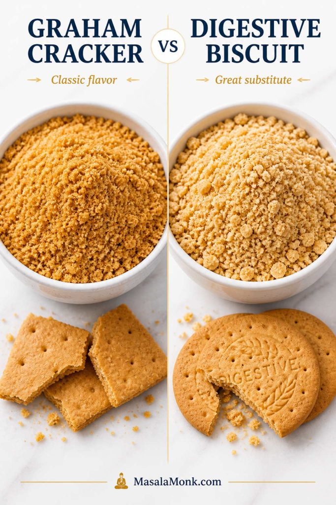 Graham cracker crumbs and digestive biscuit crumbs compared for a no-bake cheesecake crust