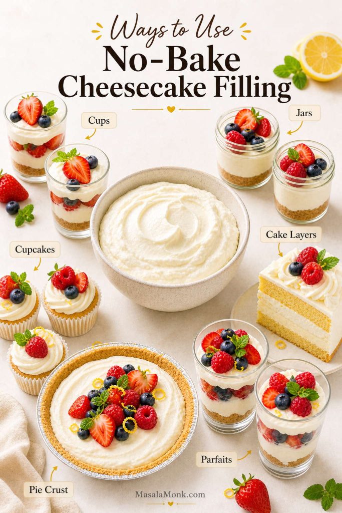 Cheesecake filling used in cups, jars, cake layers, cupcakes, pie crust, and parfaits
