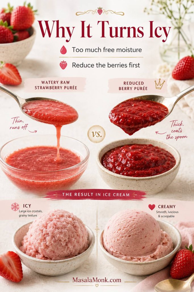 Comparison of watery strawberry purée and thick reduced strawberry base for ice cream texture