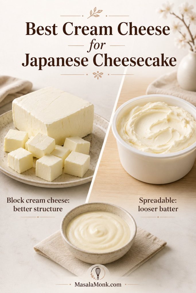 Comparison of block cream cheese and spreadable cream cheese for Japanese cheesecake batter structure