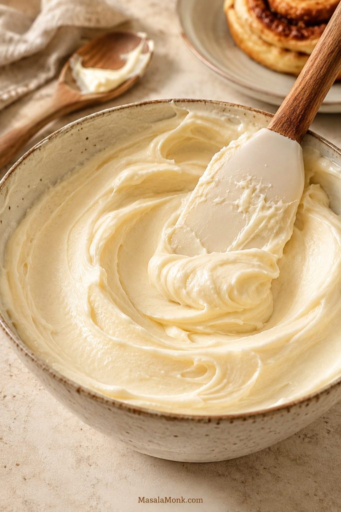 Smooth cream cheese icing for homemade cinnamon rolls