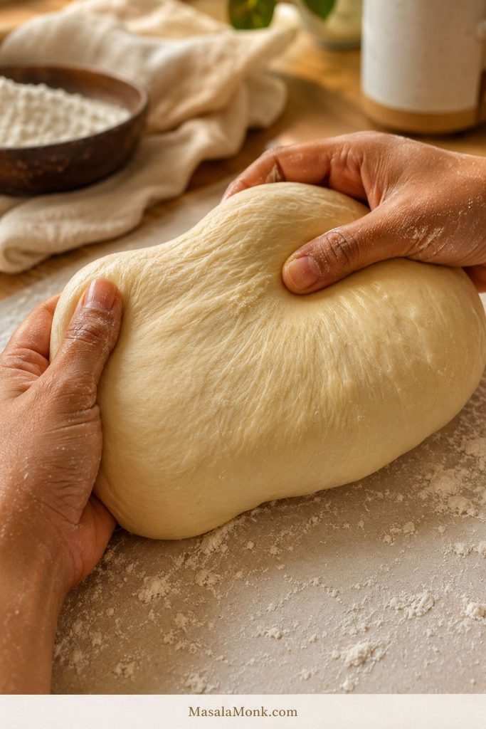 Soft elastic cinnamon roll dough after kneading