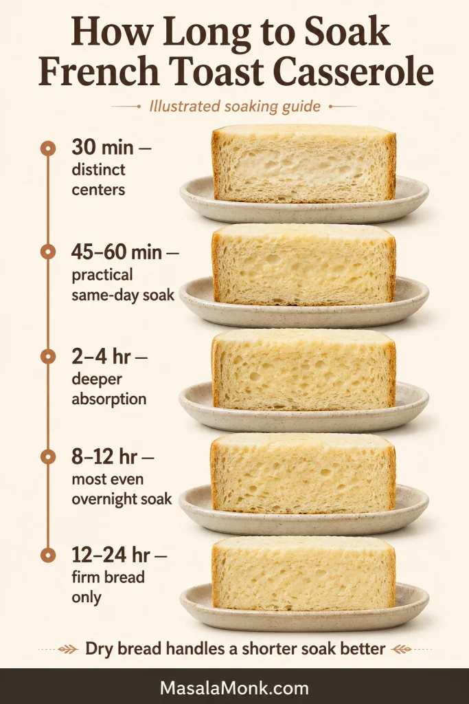 Illustrated timeline comparing bread absorption after 30 minutes, one hour, several hours, overnight and up to 24 hours.