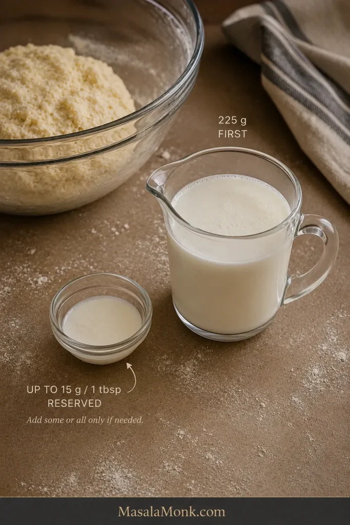 A larger portion of buttermilk labeled 225 grams first beside a smaller reserve of up to 15 grams or 1 tablespoon.