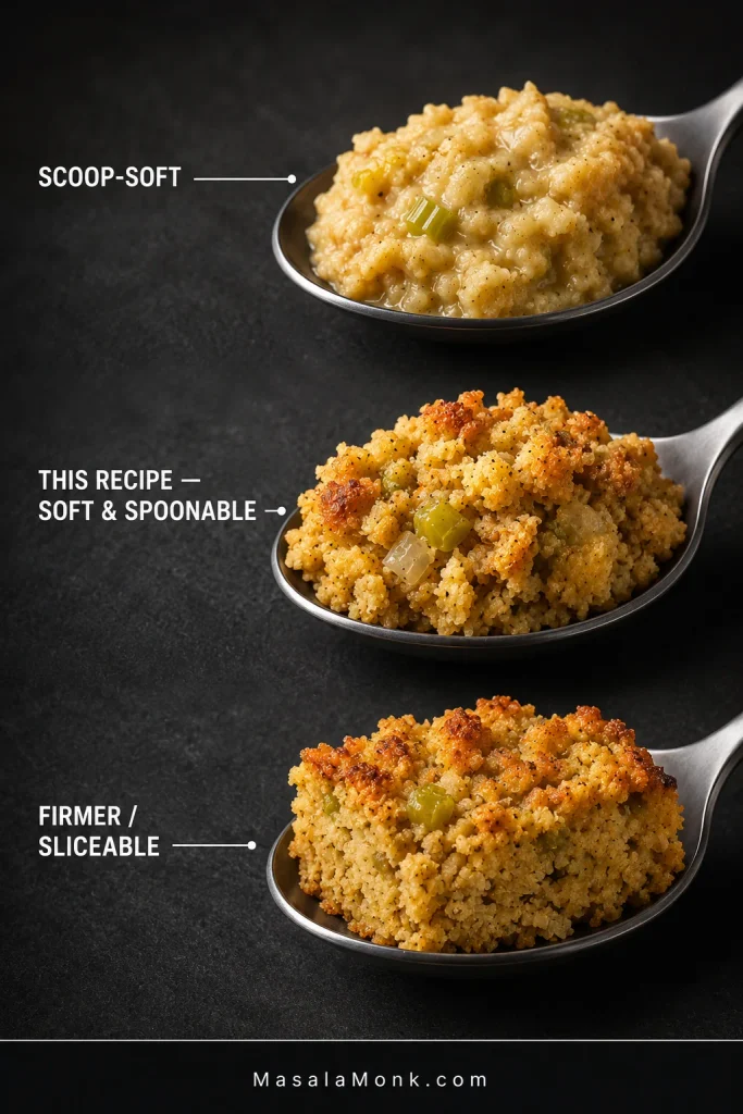 Three spoonfuls compare scoop-soft dressing, this recipe’s soft and spoonable texture, and a firmer sliceable style.