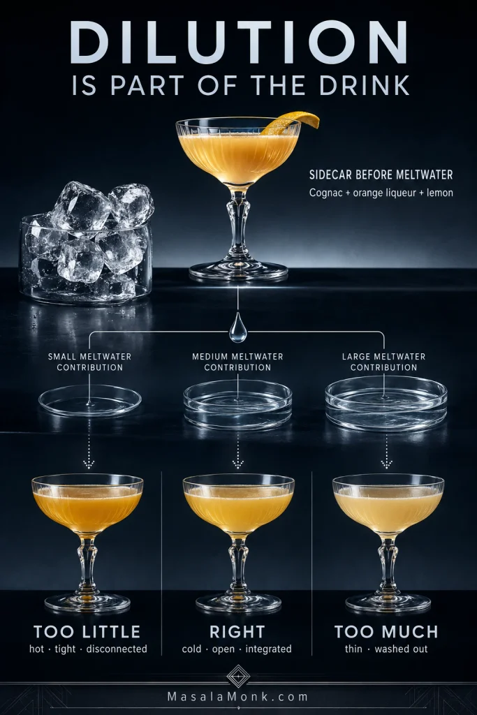 Sidecar dilution guide showing small, medium and large meltwater contributions with too little, balanced and too much dilution.