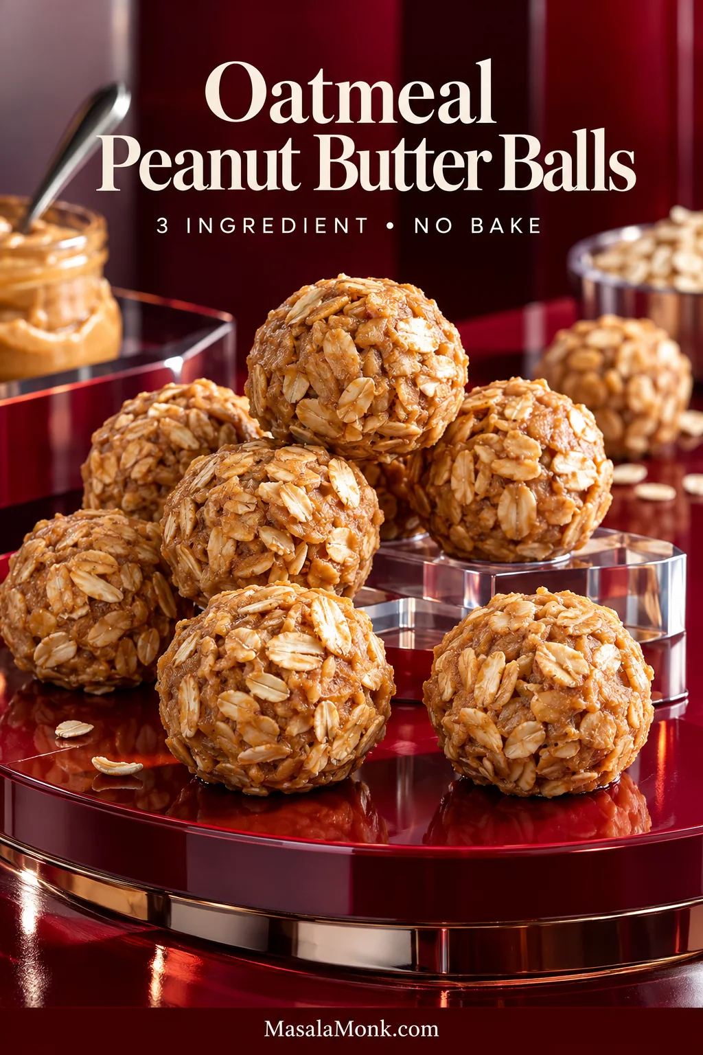 These oatmeal peanut butter balls are supposed to look oat-forward rather than perfectly smooth. Visible flakes across the surface are part of the finished texture, not a sign that the mixture was poorly mixed.